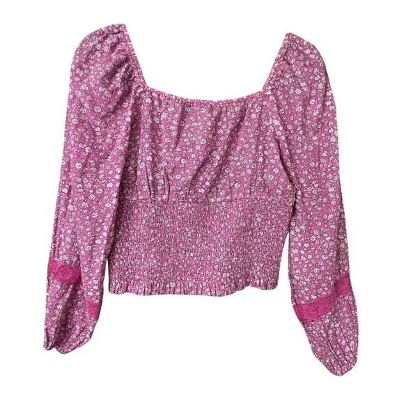 AE  Women M Smocked Lace Cotton Milkmaid Top Cottage Peasant Barbie Festival Y2K - Picture 4 of 9